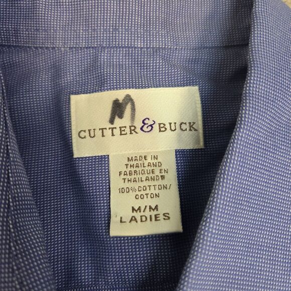 Blue Check Button Down Shirt Cutter & Buck Long Sleeve Women MEDIUM 100% Cotton - Picture 3 of 14